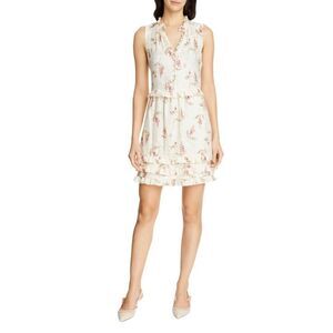 NWT Rebecca Taylor Ivie Ruffle Ivory Floral Silk Blend Dress size 8